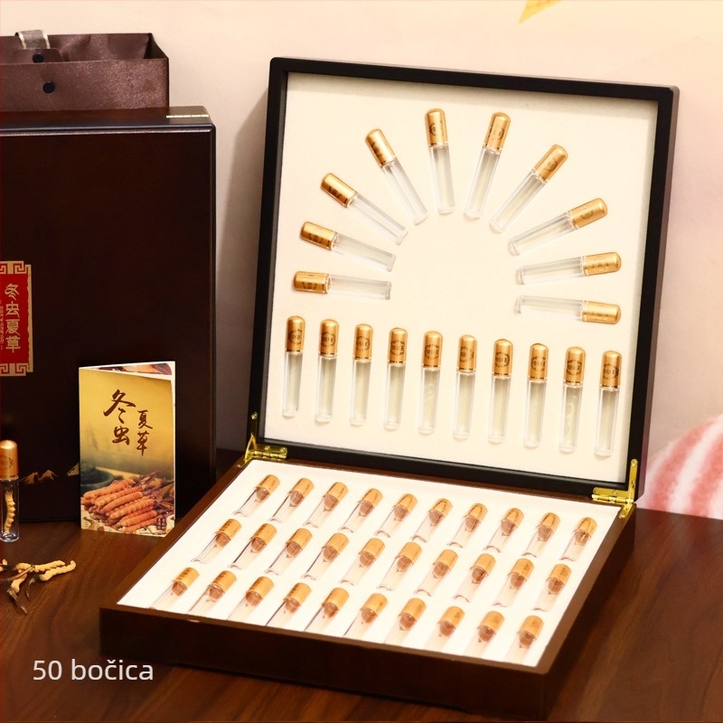 Cordyceps poklon kutija - drvena kutija od furnira s brončanim (srebarnim) završetkom, unutarnje obloge od grančica, mogućnost prilagodbe, otisak logotipa do 100 setova, model 20240601