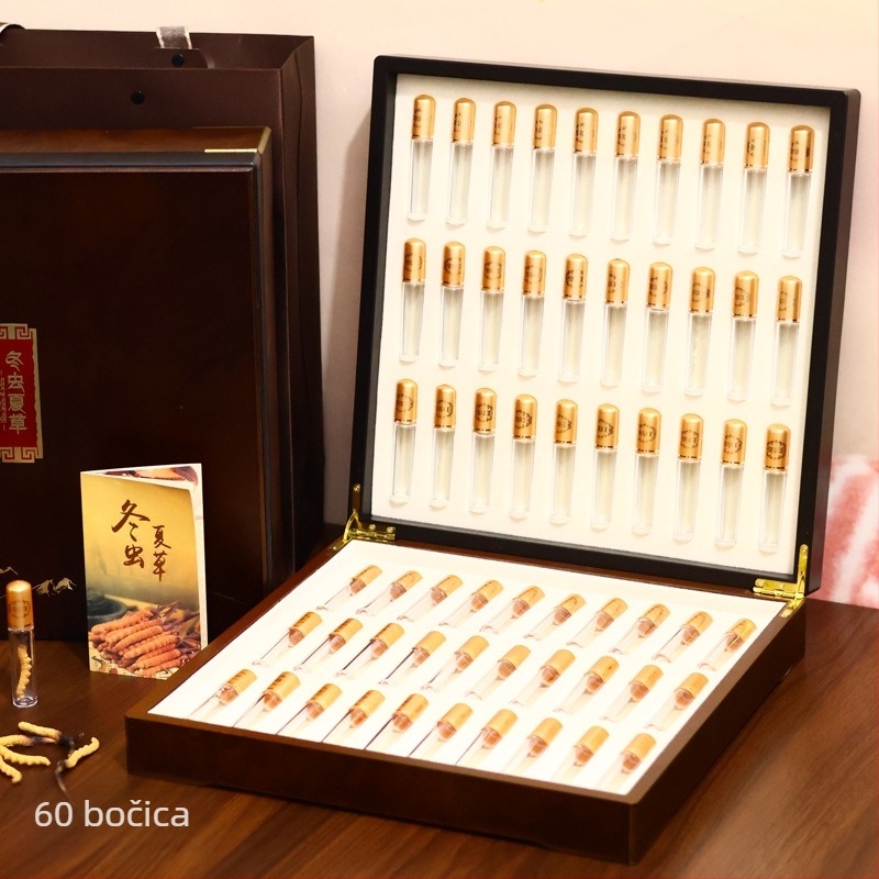 Cordyceps poklon kutija - drvena kutija od furnira s brončanim (srebarnim) završetkom, unutarnje obloge od grančica, mogućnost prilagodbe, otisak logotipa do 100 setova, model 20240601