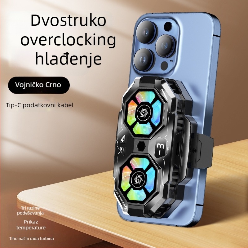 SL22 hlađenje za mobitel s digitalnim prikazom i dva ventilatora, 15W, 74g, Ceramic+ABS, USB-C