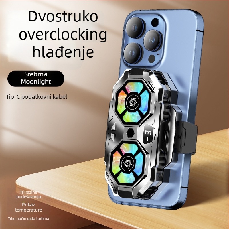SL22 hlađenje za mobitel s digitalnim prikazom i dva ventilatora, 15W, 74g, Ceramic+ABS, USB-C