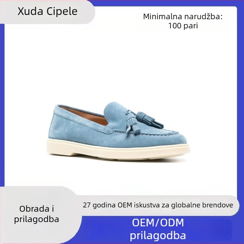 Ženski loafersi od ovčje semiš kože; oštar vrh; niski potplat 1–3 cm; gumeni potplat