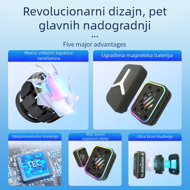 Magnetski odvojivi hladnjak za tablete i telefone – SR03, 15W, ABS + aluminijska legura, USB-C, 2000mAh