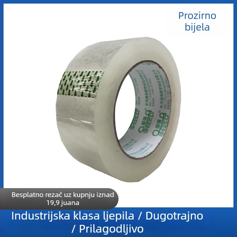 Pakirna traka, BOPP film, ljepilo osjetljivo na pritisak, debljina 0.9–2.6 mm, za brzo pakiranje i otpremu
