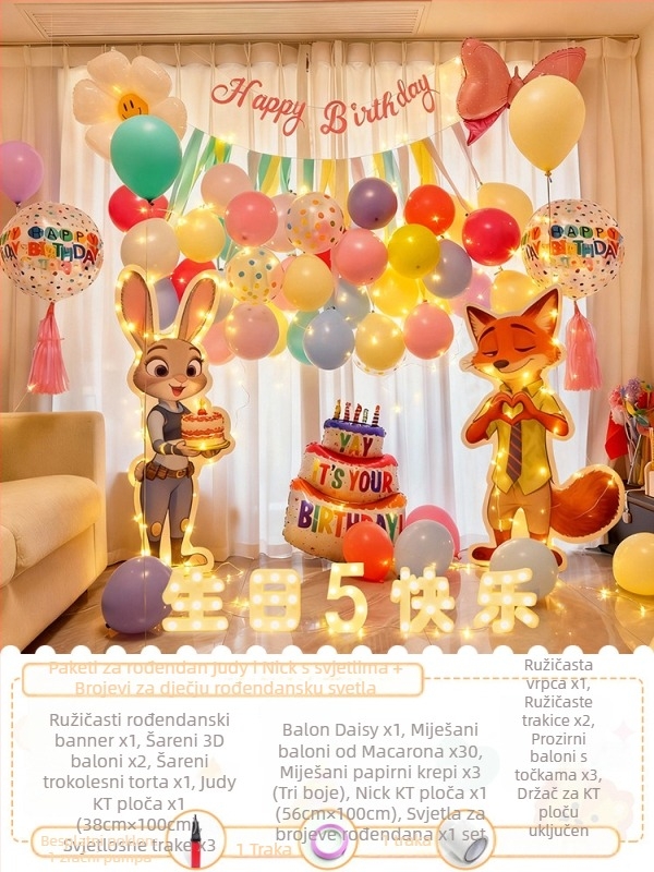 Zootopia tema rođendanski backdrop – KT ploča, PVC, unutarnje korištenje (Judy Hopps i Nick Wilde)