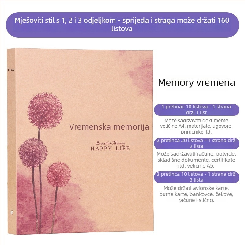 Folder za račune i potvrde - Brend: Beautiful; Model: Storage booklet; Tip: folder za jednu stranicu; Materijal: papir; Primjenjivi format papira: Drugo