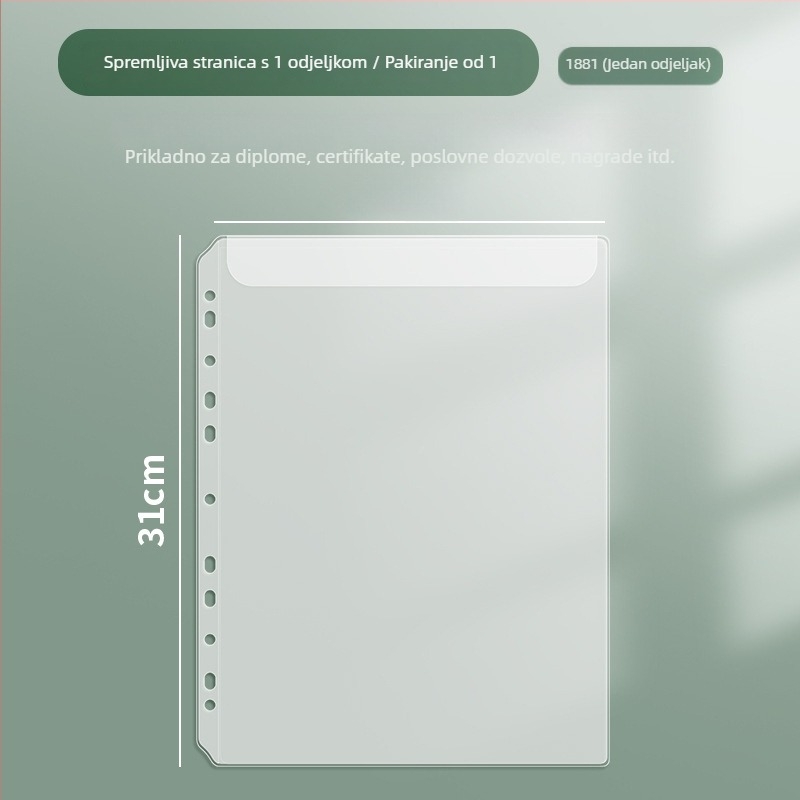 Plastična mapa za dokumente s tri rupe, odvojivi listovi, velika kapaciteta, model 3805, stražnji dio širine 2,8 cm