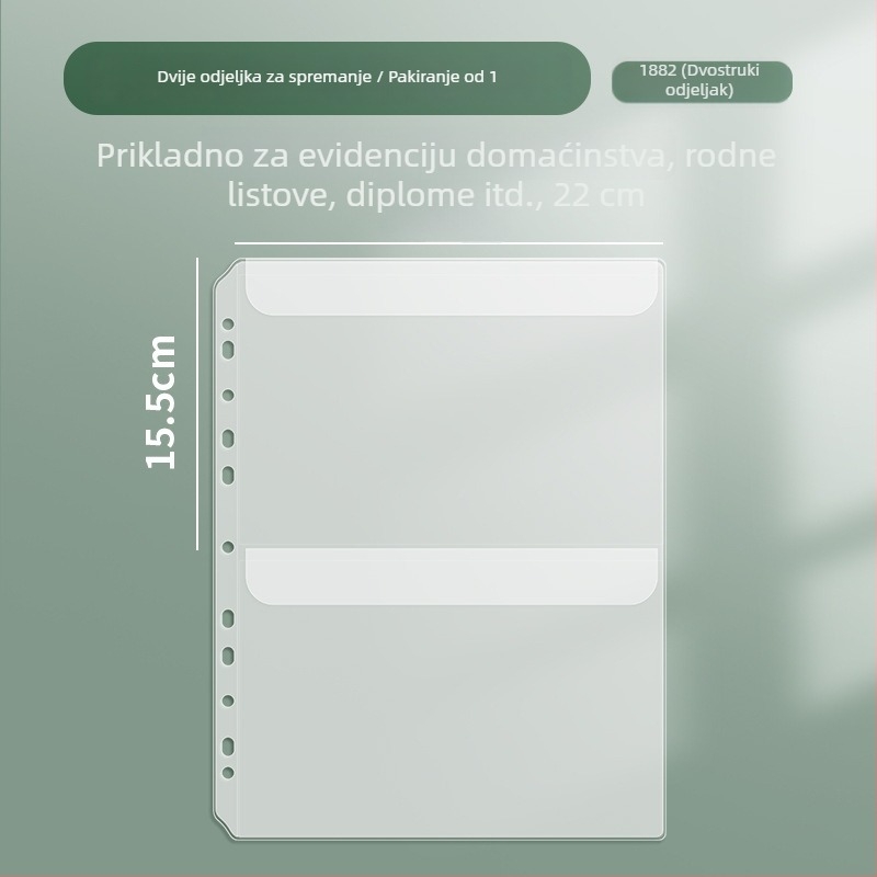 Plastična mapa za dokumente s tri rupe, odvojivi listovi, velika kapaciteta, model 3805, stražnji dio širine 2,8 cm