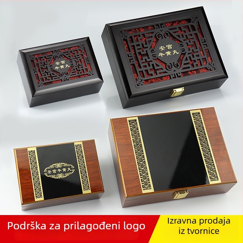 Drvena kutija za nakit Angong, rezbaren fiberboard, unutarnja podstava po izboru, težina 0,32 kg