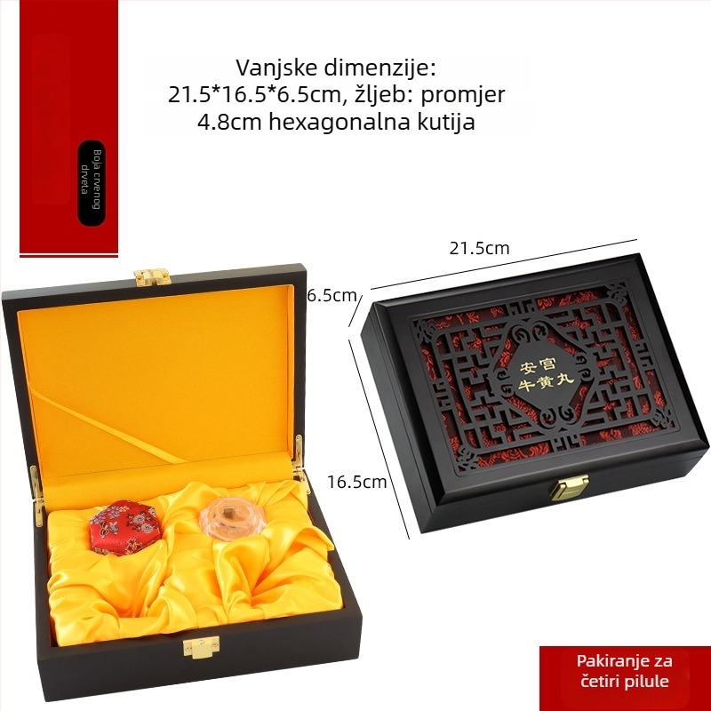 Drvena kutija za nakit Angong, rezbaren fiberboard, unutarnja podstava po izboru, težina 0,32 kg