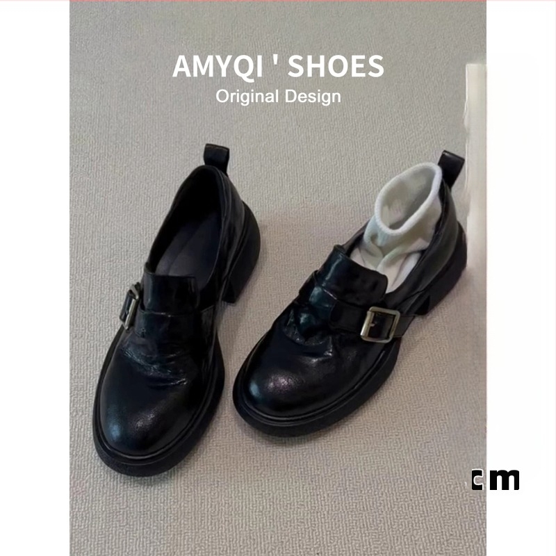 Lofers od prave kože, retro stil, debela platforma, okrugli vrh, srednji povišeni peta 3–5 cm, slip-on