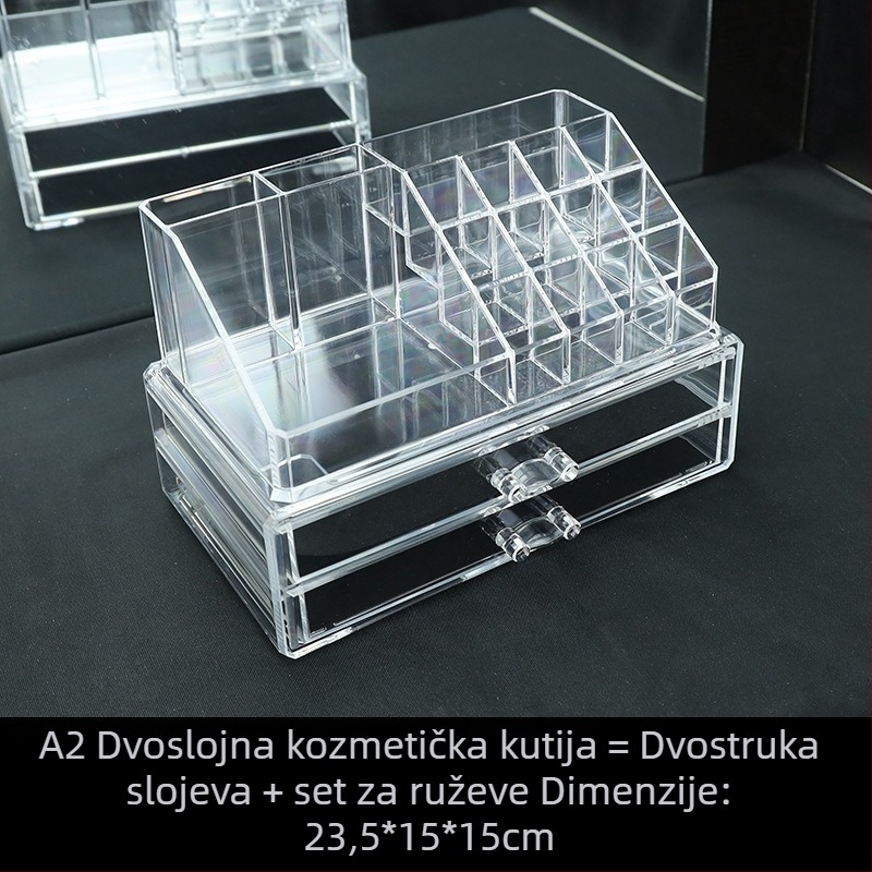 Stolna kutija za kozmetiku s ladicom — PS plast, 2L, otporna na prašinu, model A1, tisak logotipa