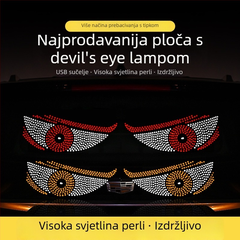 Devil's Eye LED zaslon dekorativna svjetlost za automobil, akril XS1, USB napajanje 5V 1W, montaža ljepilom na prednje i stražnje staklo