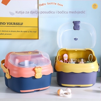 Kutija za pohranu bočica za bebe i posuđa, s odvodnim rešetkama i poklopcem otpornim na prašinu - Model 998, PP, kapacitet 1000 L+, sklopiva, otporna na vlagu