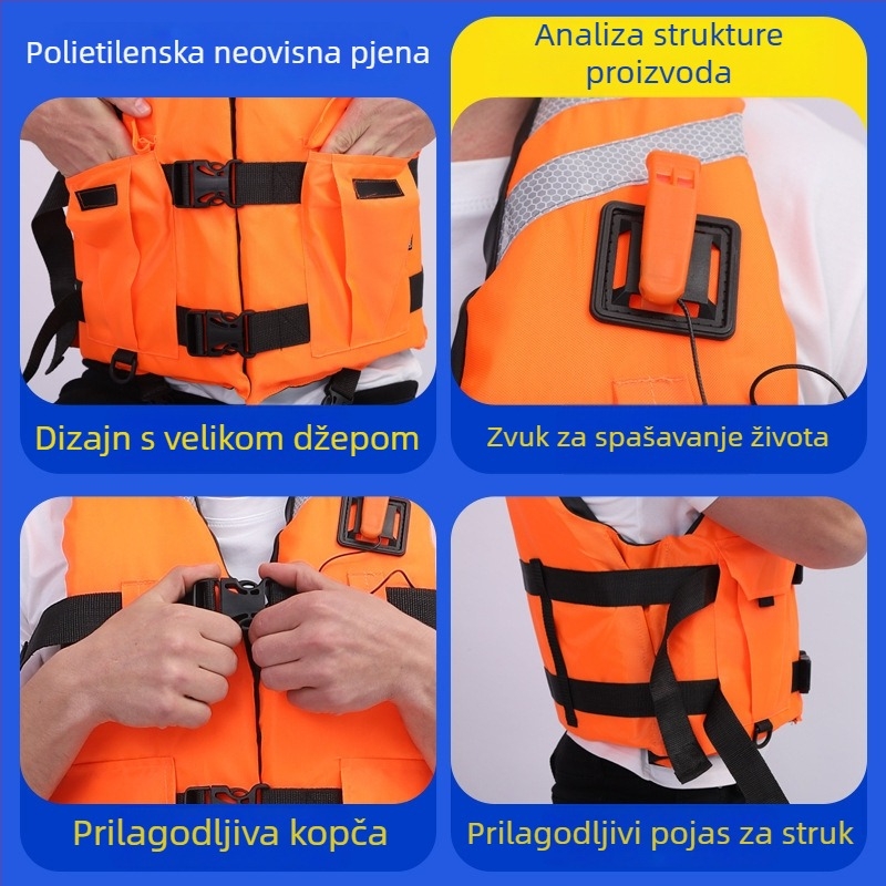 Profesionalni prsluk za spašavanje velike plovnosti – AH007, pogodan za odrasle i djecu, mogućnost prilagodbe, ovlaštena privatna marka