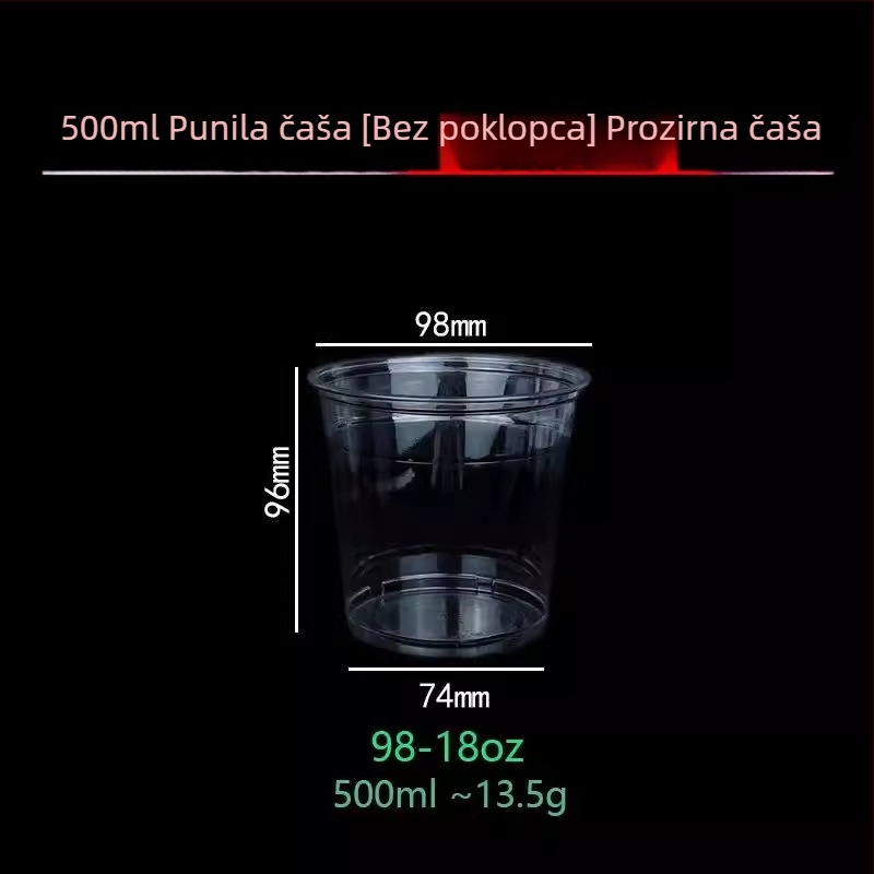Jednokratna prozirna PET čaša za hladne napitke, okrugli oblik, zadebljani dizajn; moguć ispis logotipa; mikrovalna pećnica ne; trajanje skladištenja 24 mjeseca