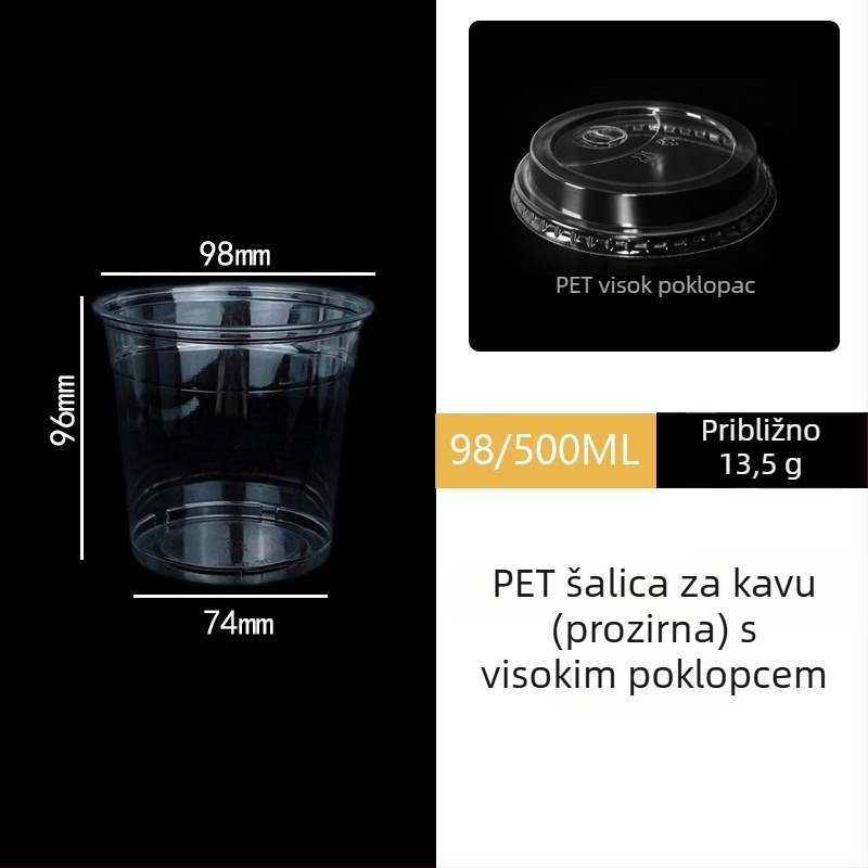Jednokratna prozirna PET čaša za hladne napitke, okrugli oblik, zadebljani dizajn; moguć ispis logotipa; mikrovalna pećnica ne; trajanje skladištenja 24 mjeseca