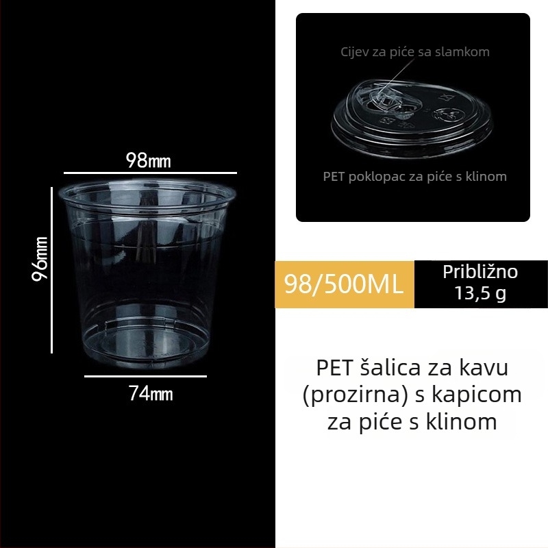 Jednokratna prozirna PET čaša za hladne napitke, okrugli oblik, zadebljani dizajn; moguć ispis logotipa; mikrovalna pećnica ne; trajanje skladištenja 24 mjeseca