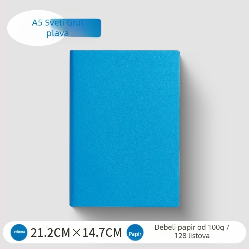 Bilježnica s PU koricom, vezana linijskim montažnim sustavom, 100 g bijelog papira, više od 200 stranica, minimalistički poslovni stil