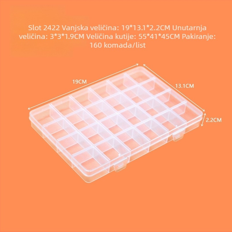 Stolna kutija za pohranu, 24 odjeljaka, prozirna PP, za nakit, perle, elektroničke komponente, hardver i ribolovnu opremu