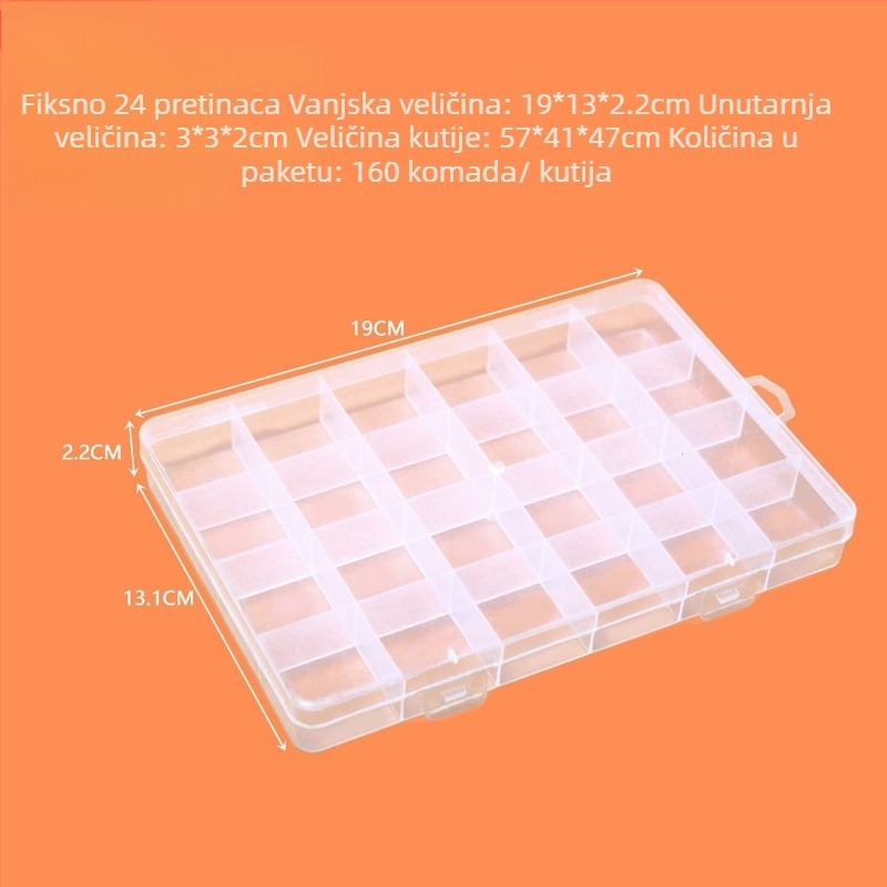 Stolna kutija za pohranu, 24 odjeljaka, prozirna PP, za nakit, perle, elektroničke komponente, hardver i ribolovnu opremu