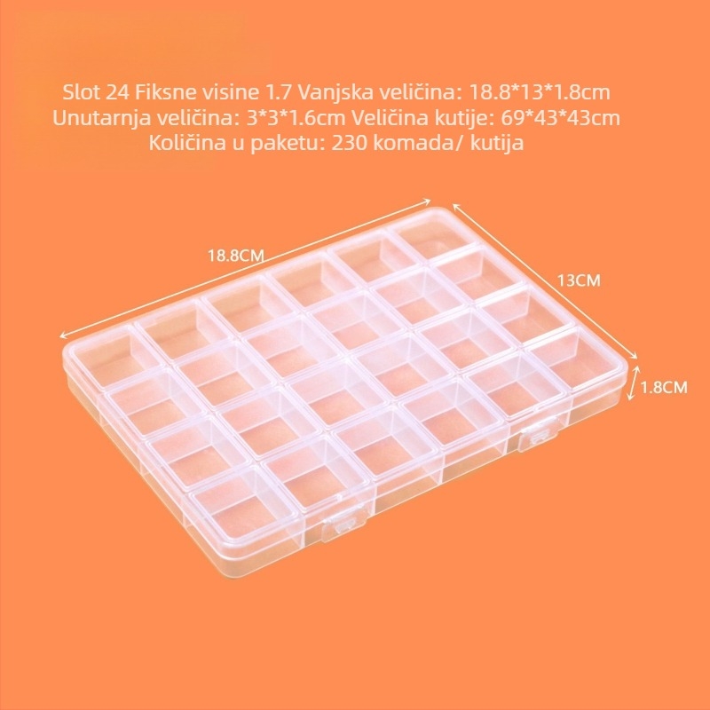 Stolna kutija za pohranu, 24 odjeljaka, prozirna PP, za nakit, perle, elektroničke komponente, hardver i ribolovnu opremu