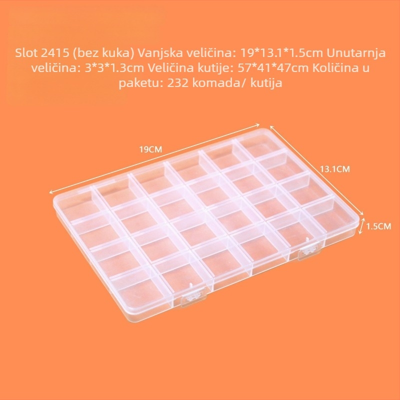 Stolna kutija za pohranu, 24 odjeljaka, prozirna PP, za nakit, perle, elektroničke komponente, hardver i ribolovnu opremu