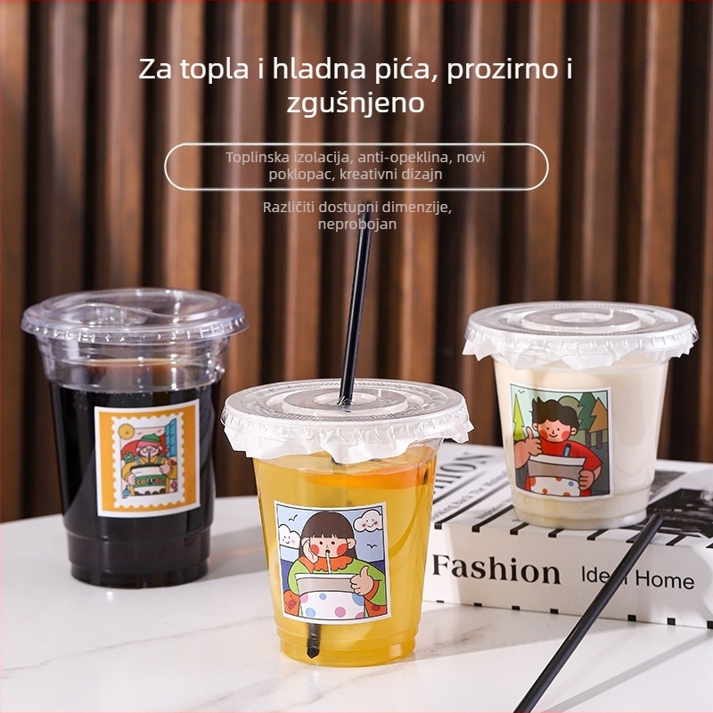 Jednokratna plastična čaša za mliječni čaj, eliptičnog oblika, kapaciteta 401–500 ml, nerazgradiva, nije pogodno za mikrovalnu