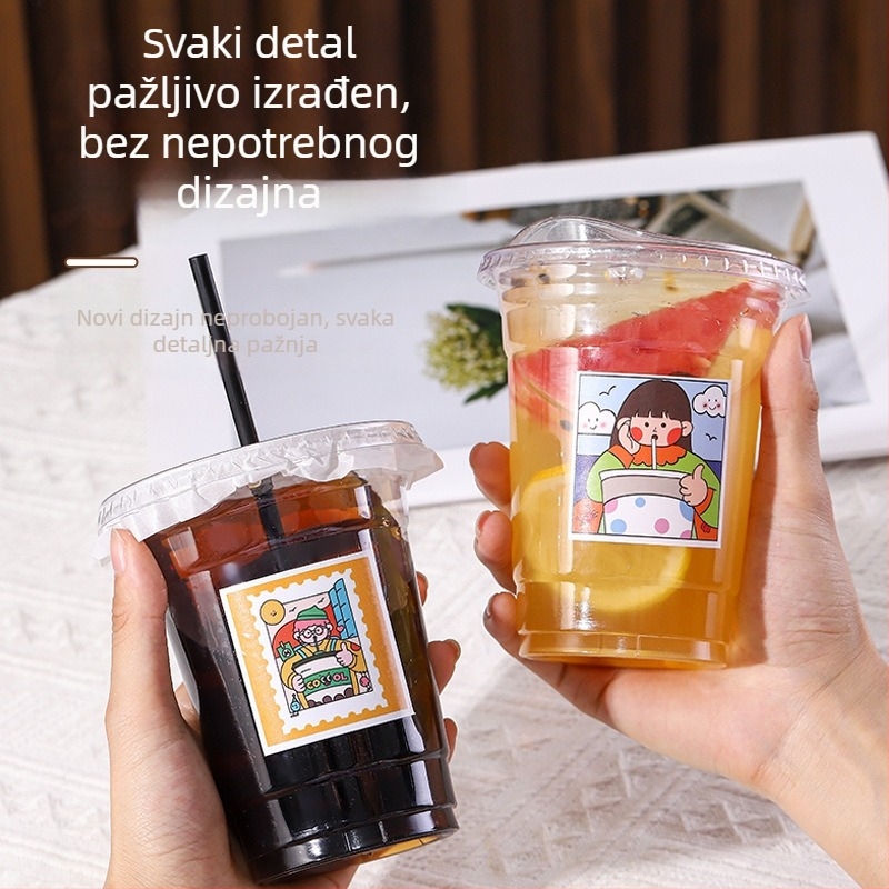 Jednokratna plastična čaša za mliječni čaj, eliptičnog oblika, kapaciteta 401–500 ml, nerazgradiva, nije pogodno za mikrovalnu