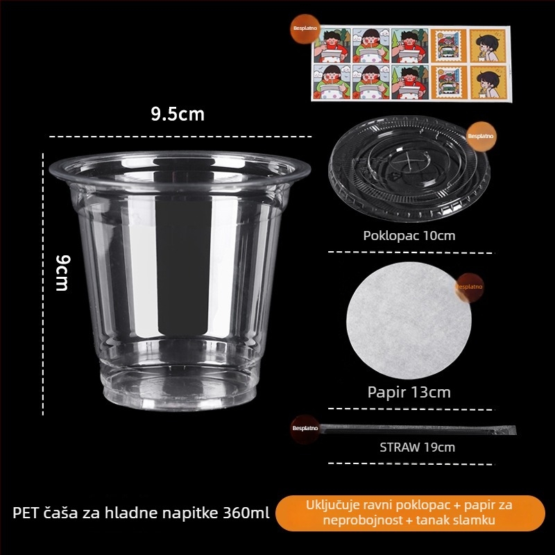 Jednokratna plastična čaša za mliječni čaj, eliptičnog oblika, kapaciteta 401–500 ml, nerazgradiva, nije pogodno za mikrovalnu