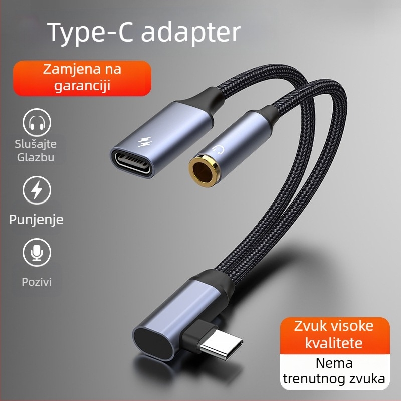 EVAN TY03 Type-C na 3,5 mm slušni adapter – 2-u-1 audio i punjački kabel za Apple i Huawei uređaje