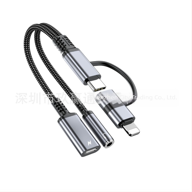 2-u-1 pleteni USB-C auto kabel, adapter za punjenje i digitalne slušalice, kompatibilno s Apple iPhone 15–17 i Android Type-C uređajima, model JYT-55