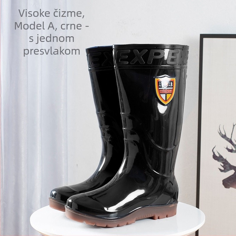 Muške kišne čizme, PVC gornji dio, đon od teleće tetive, visok dio čizme, okrugli vrh prsta