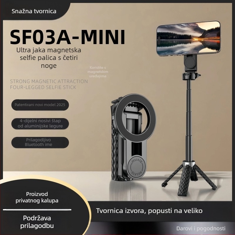 Bluetooth selfie štapić s LED rasvjetom, model SF03A-MINI, plastični, univerzalna namjena