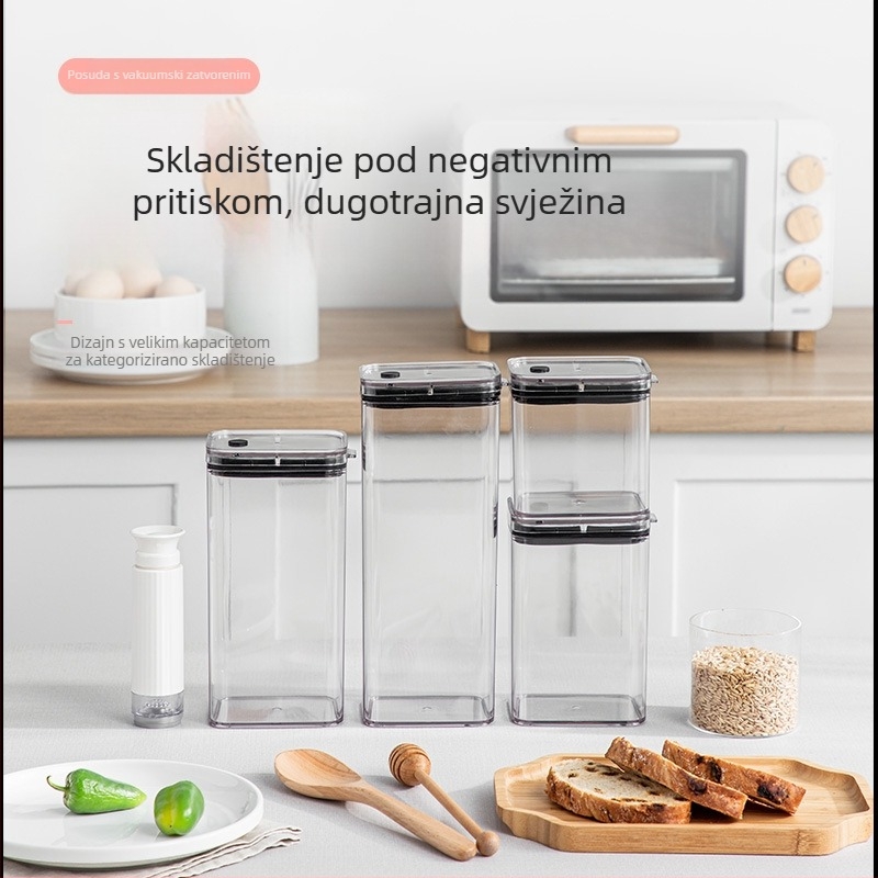 Prozirna plastična posuda s vakuumskim zatvaranjem, 1–2 L, kvadratnog oblika, za orašaste plodove, kavu i žitarice