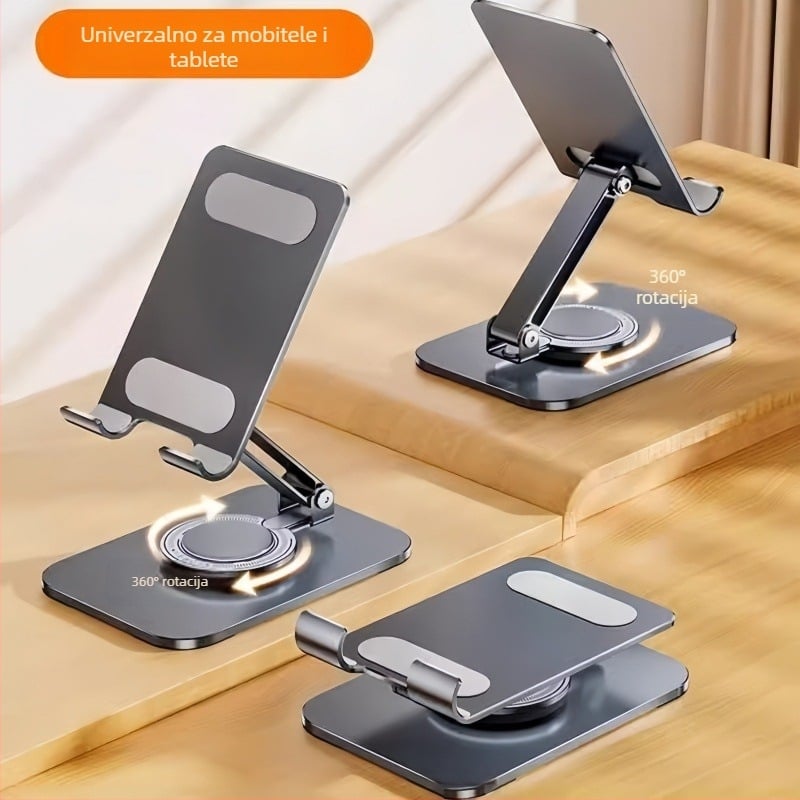 Stalak za telefon na stolu, potpuno metalni, 360° okret, sklopiv, univerzalan, protiv vibracija
