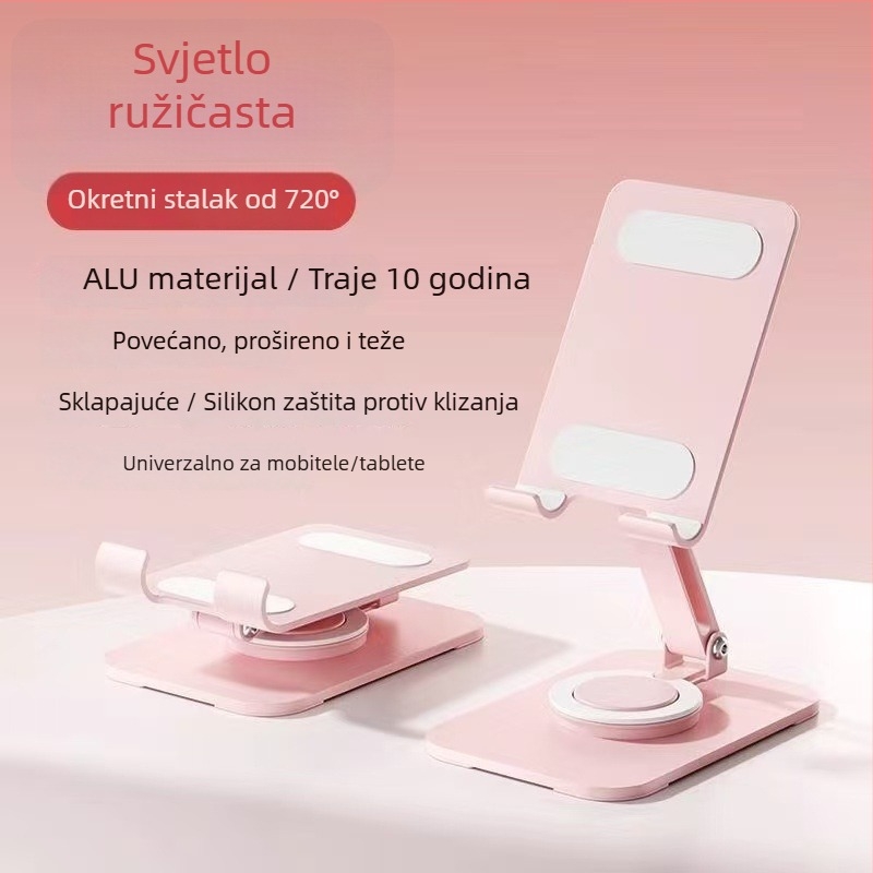 Stalak za telefon na stolu, potpuno metalni, 360° okret, sklopiv, univerzalan, protiv vibracija