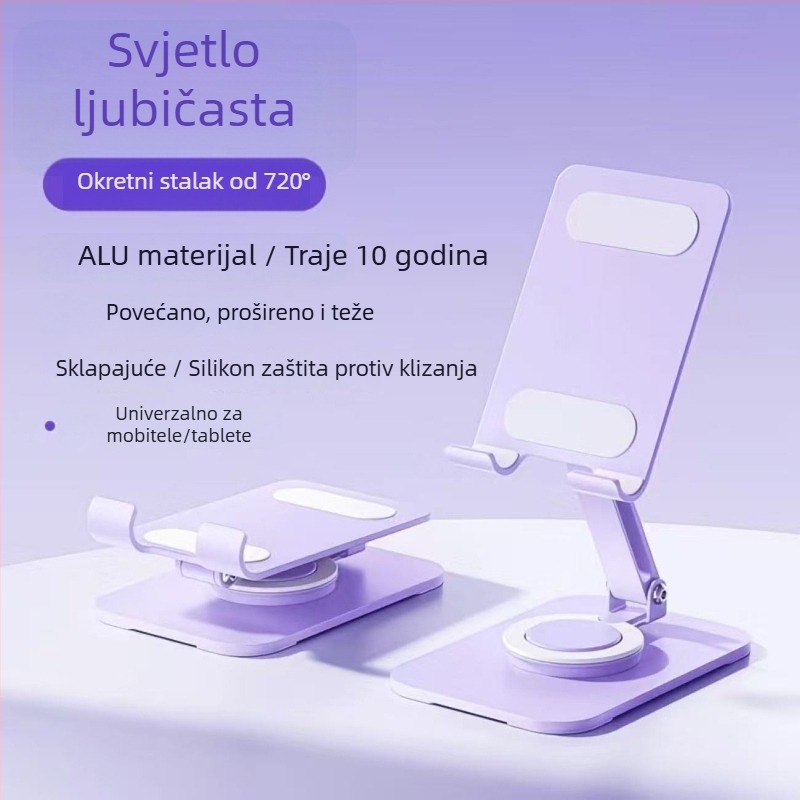 Stalak za telefon na stolu, potpuno metalni, 360° okret, sklopiv, univerzalan, protiv vibracija