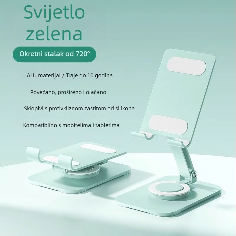 Stalak za telefon na stolu, potpuno metalni, 360° okret, sklopiv, univerzalan, protiv vibracija