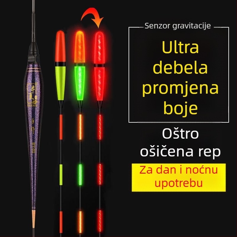 Vertikalni pluta za ribolov s visokom osjetljivošću gravitacije, svjetleća danju i noću, plovak s indikatorom zabašura koji mijenja boju, debeli i uočljivi elektronički plovak