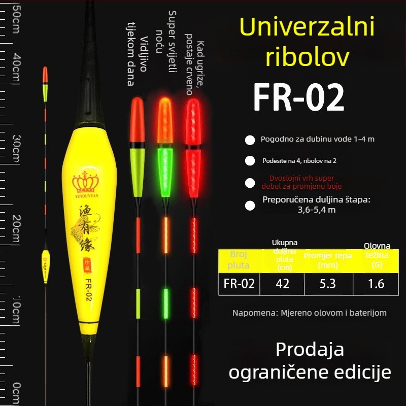 Vertikalni pluta za ribolov s visokom osjetljivošću gravitacije, svjetleća danju i noću, plovak s indikatorom zabašura koji mijenja boju, debeli i uočljivi elektronički plovak