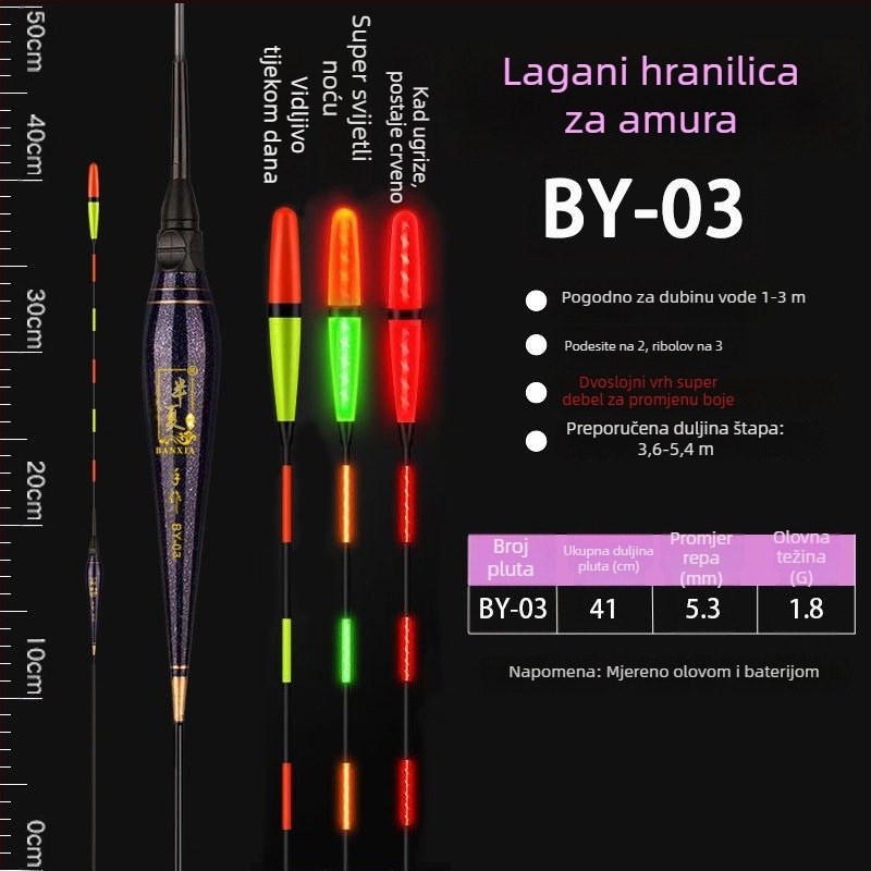 Vertikalni pluta za ribolov s visokom osjetljivošću gravitacije, svjetleća danju i noću, plovak s indikatorom zabašura koji mijenja boju, debeli i uočljivi elektronički plovak