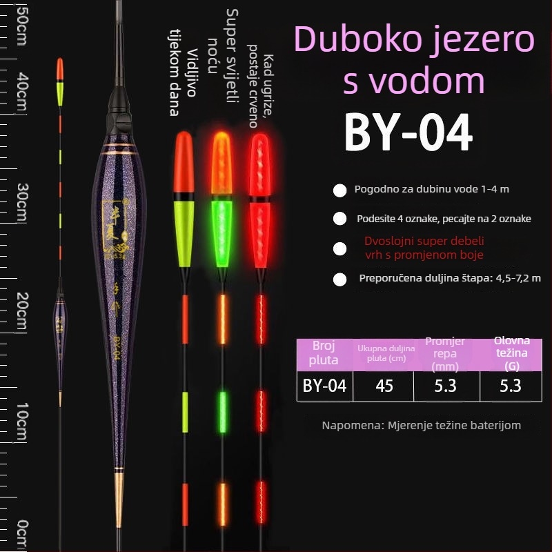 Vertikalni pluta za ribolov s visokom osjetljivošću gravitacije, svjetleća danju i noću, plovak s indikatorom zabašura koji mijenja boju, debeli i uočljivi elektronički plovak