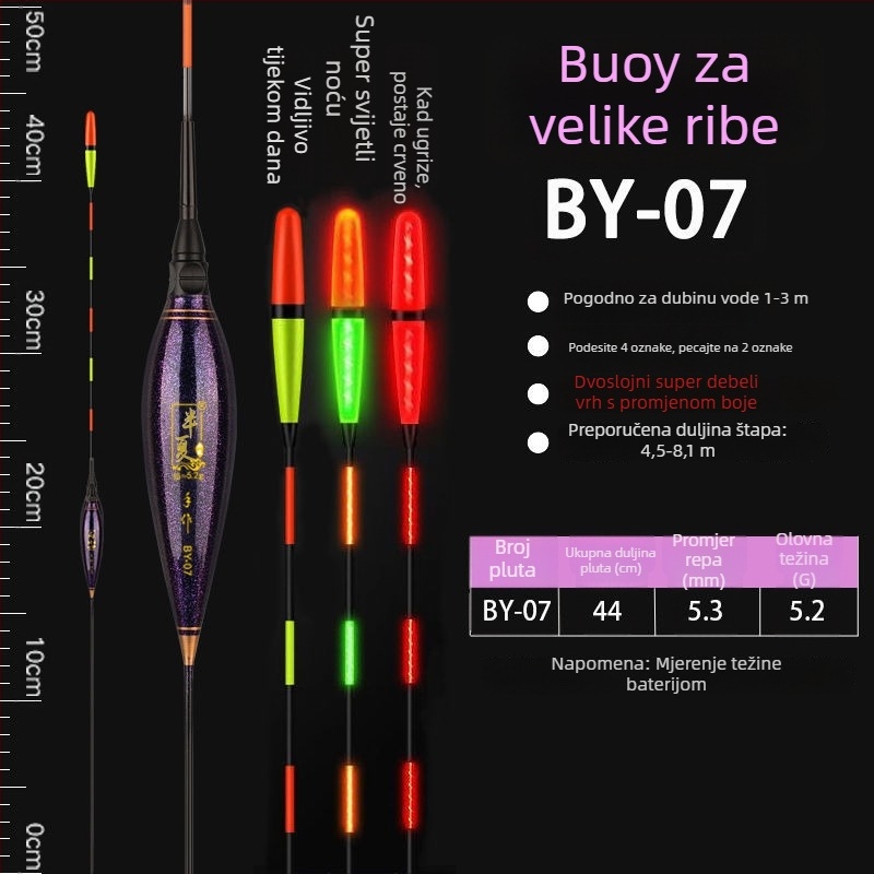 Vertikalni pluta za ribolov s visokom osjetljivošću gravitacije, svjetleća danju i noću, plovak s indikatorom zabašura koji mijenja boju, debeli i uočljivi elektronički plovak