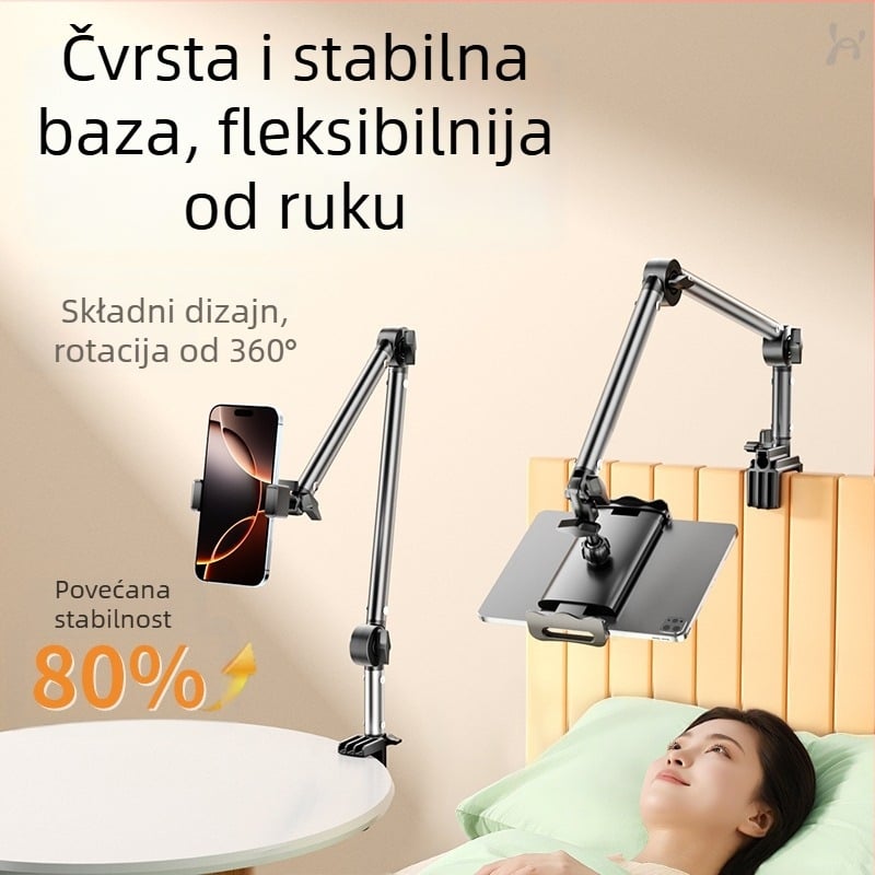 Univerzalni držač za telefon i tablet za stolnu ploču i noćni ormarić, sklopiv i okretan, od legure