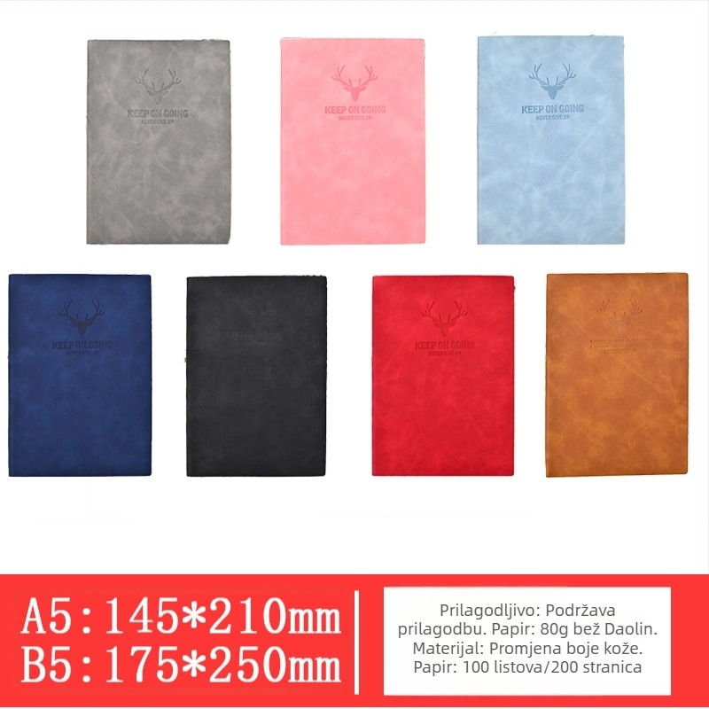 Poslovni bilježnik s imitacijom kože, spajanje ljepilom i završnim šavom, Dowling papir 80 g/m², 200–300 stranica, prilagođeni logotip