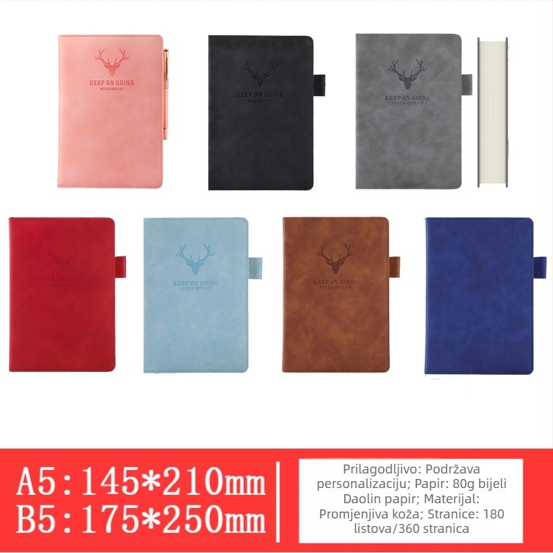 Poslovni bilježnik s imitacijom kože, spajanje ljepilom i završnim šavom, Dowling papir 80 g/m², 200–300 stranica, prilagođeni logotip