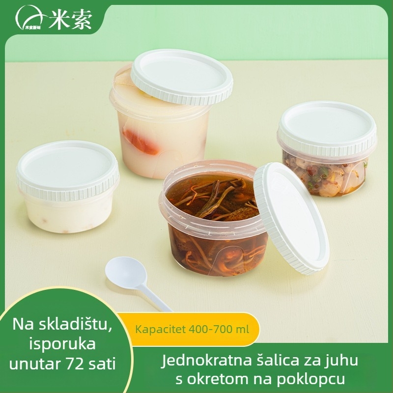Miniso jednokratna posuda za juhu s okretljivim poklopcem, okrugla PP posuda, 401–500 ml, sigurna u mikrovalnoj, prilagodljiva uz logo