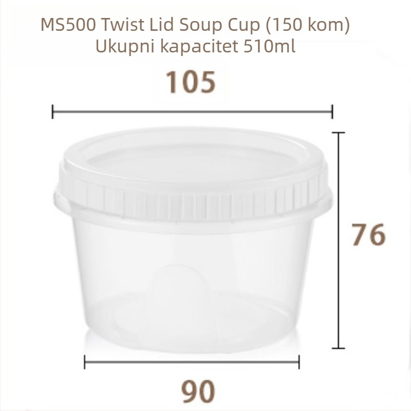 Miniso jednokratna posuda za juhu s okretljivim poklopcem, okrugla PP posuda, 401–500 ml, sigurna u mikrovalnoj, prilagodljiva uz logo