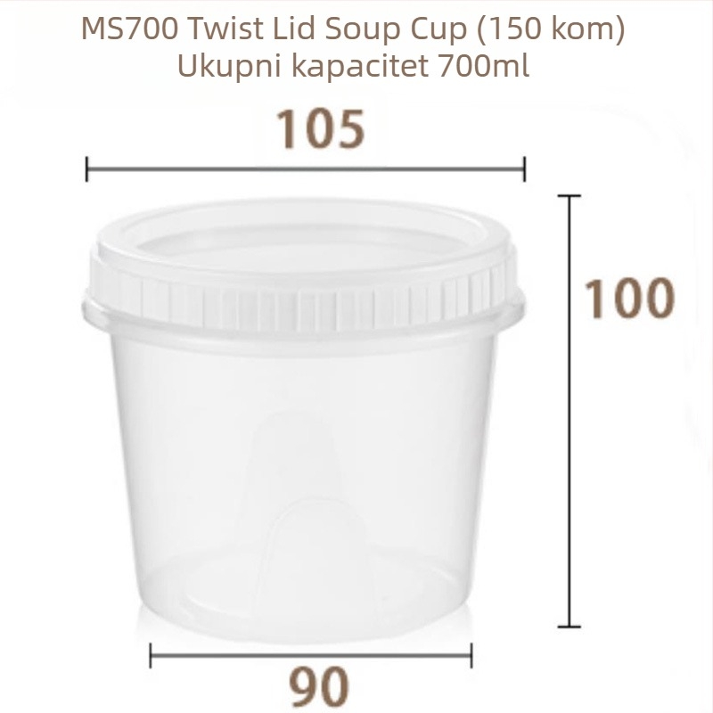 Miniso jednokratna posuda za juhu s okretljivim poklopcem, okrugla PP posuda, 401–500 ml, sigurna u mikrovalnoj, prilagodljiva uz logo