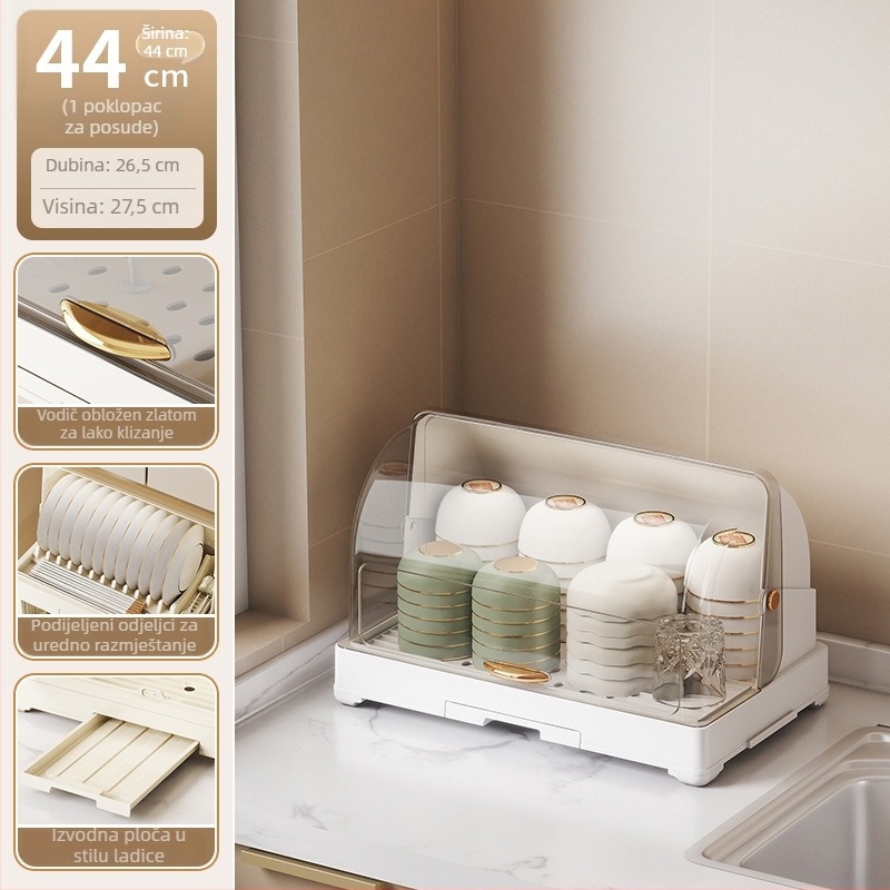 Kasna Plastični Stalak za Posuđe s Poklopcem – Odvodni Stalak za Kuhinjske Posuđe, Moderan Minimalistički Dizajn